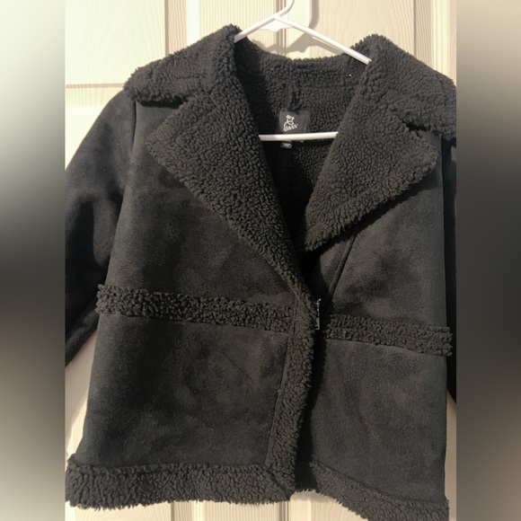 Art Class Girl's Black Faux Suede Shearling Trim Coat - Picture 3 of 8